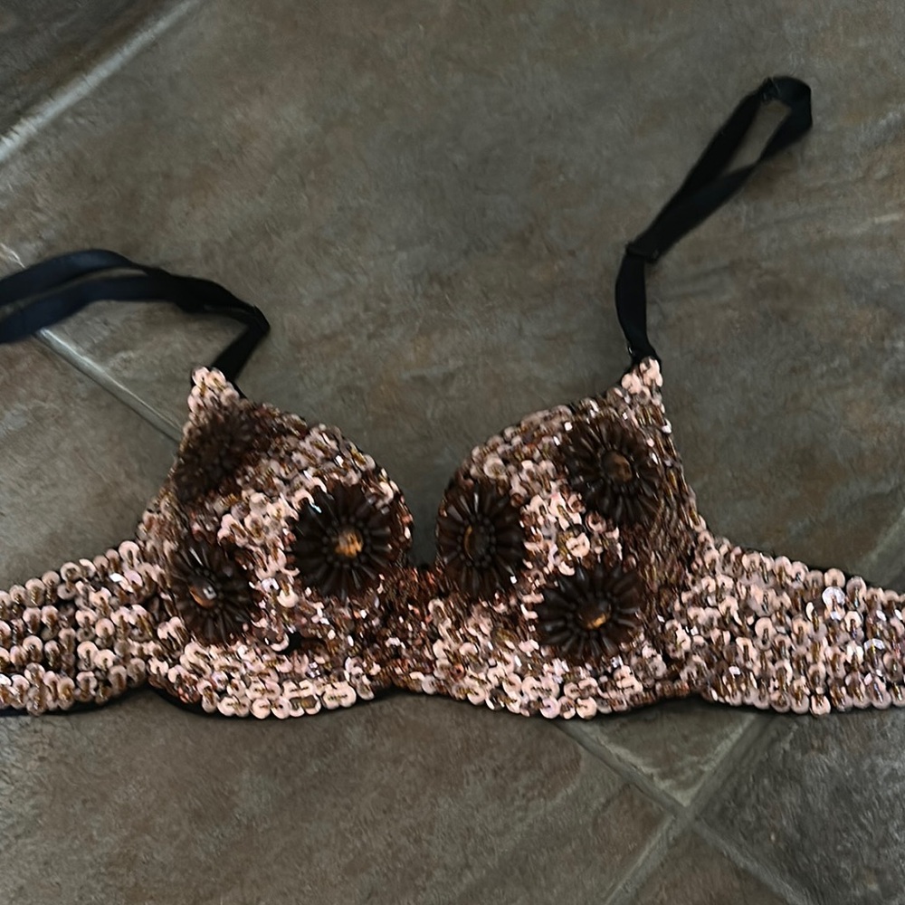 Arden B Sequin Embellished Bra - Black and Gold XS